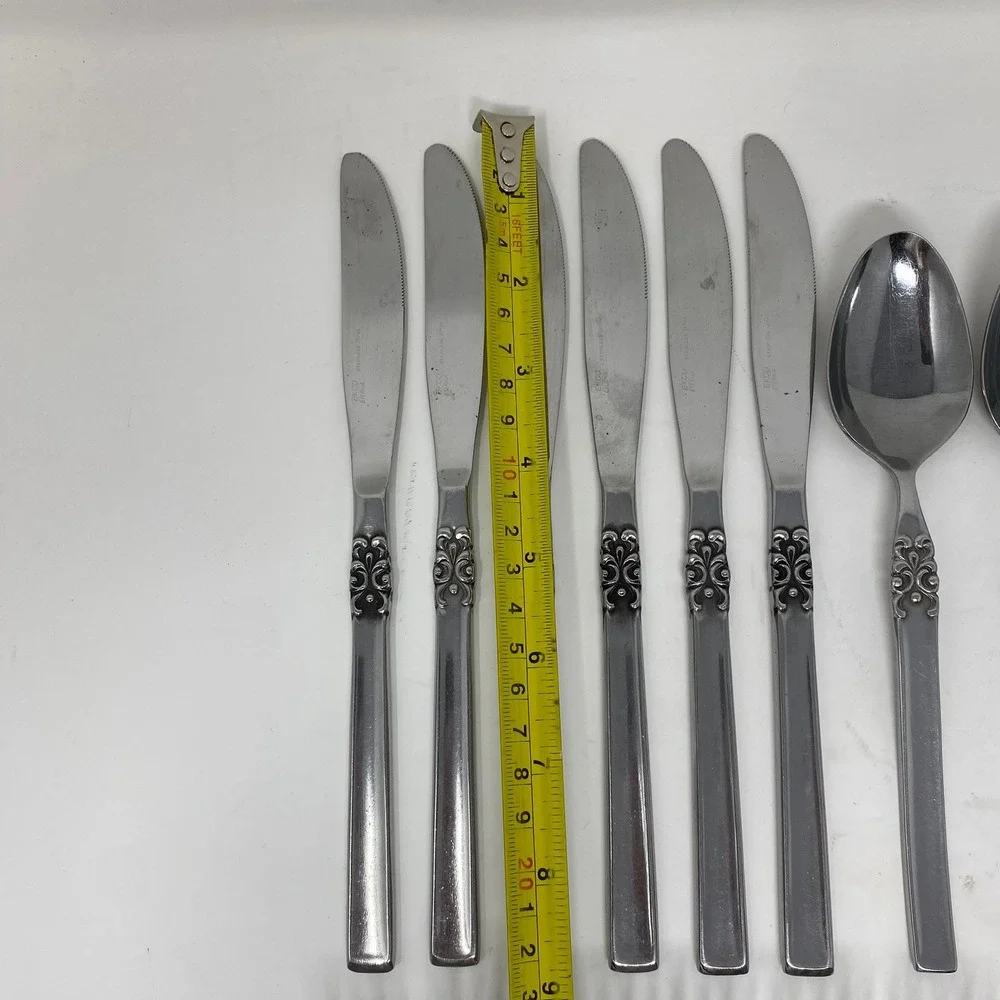 Vtg‎ Ekco Eterna Japan 24 Piece Flatware Set Mid Century Floral Scroll Stainless